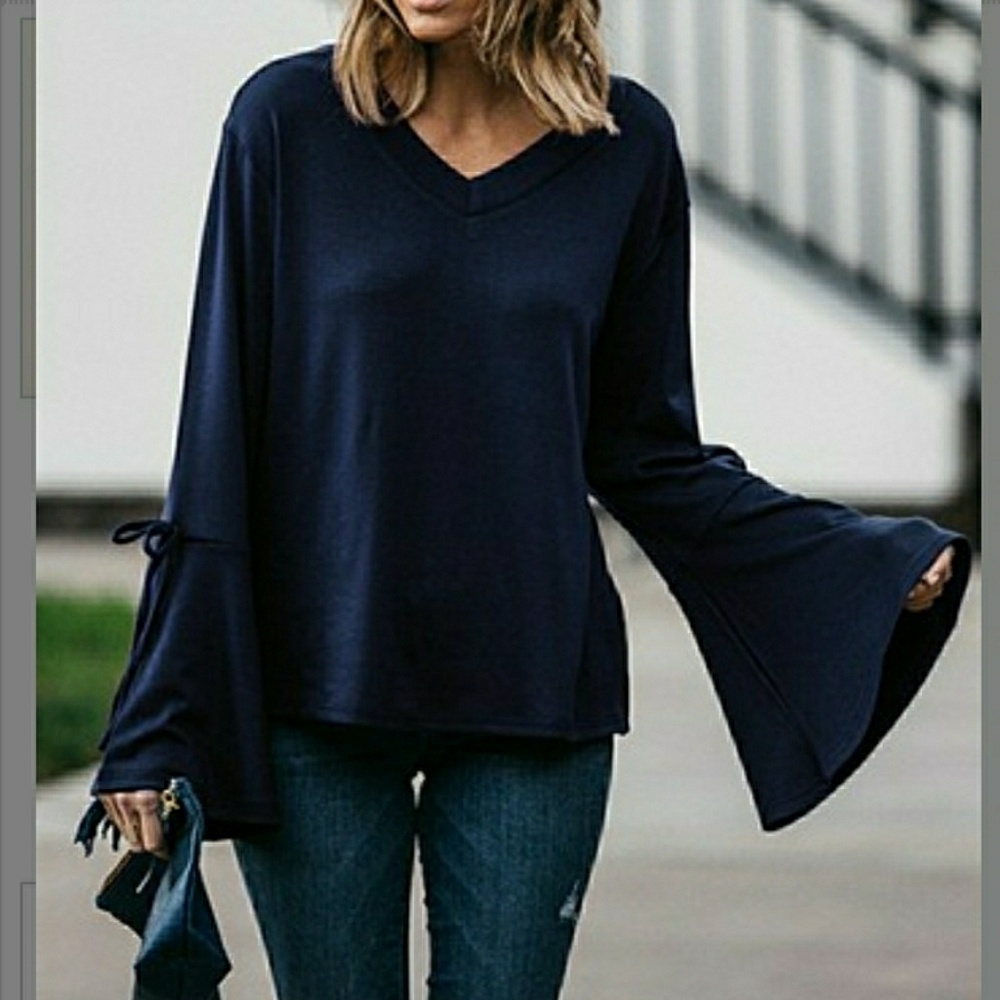 Navy Bell Sleeve Sweater
